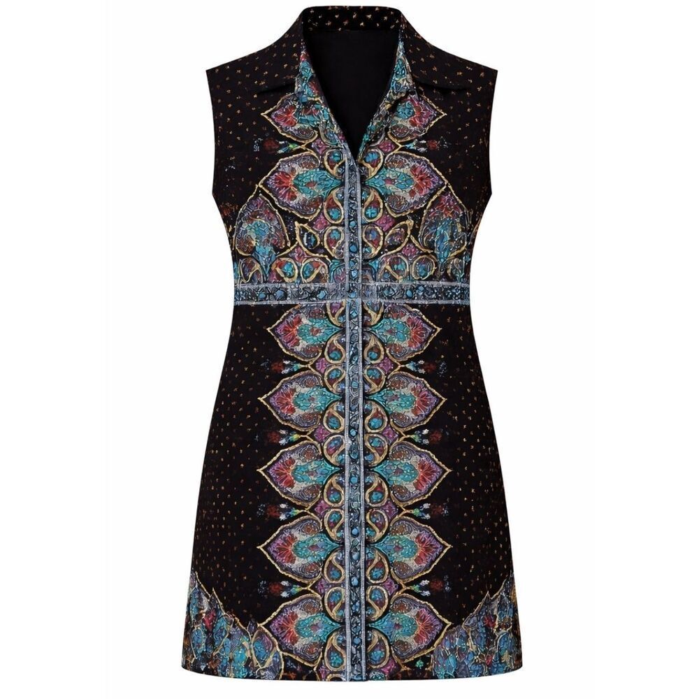 Tahari Arthur Levine Boho Shirt Dress Size 6 Sleeveless Collared Paisley Lined
